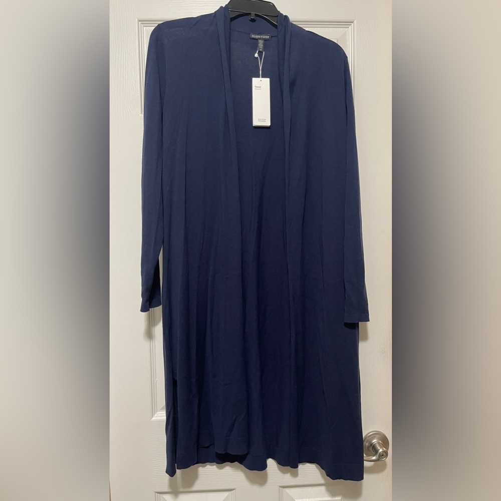 NWT Eileen Fisher Midnight Tencel Knit Duster Long Cardigan S/P - Picture 2 of 6